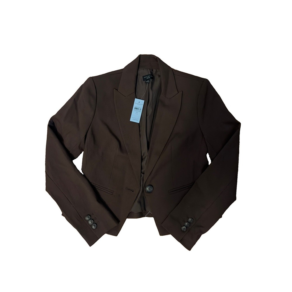 Ann Taylor Petite Chocolate Brown Single Button Blazer 00P New With Tags